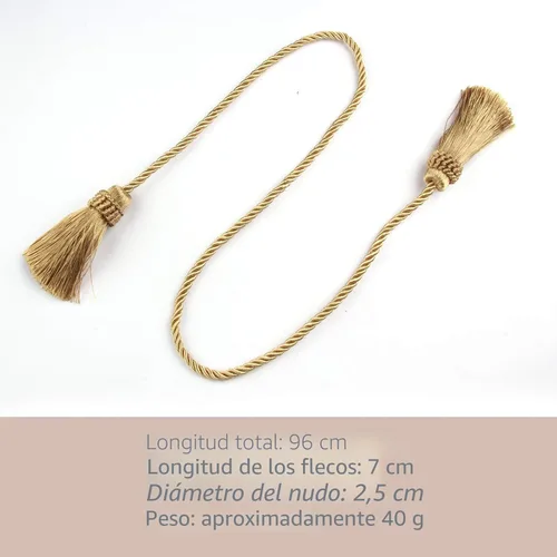 Miniatura 2 de Alzapaños de cortina decorativos hechos a mano con borla (dorado, 2P)