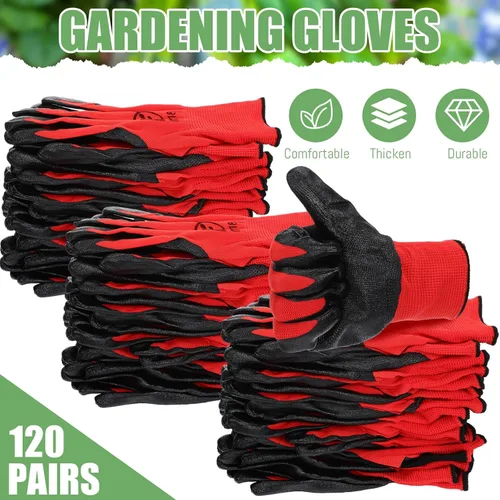 Miniatura 2 de Sintuff 120 pares de guantes de jardinería para mujeres y hombres, a granel, antideslizantes, multipropósitos, guantes de paisajismo para patio