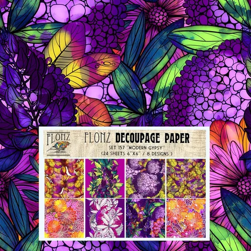 Decoupage - Paquete de papel (24 hojas de 6 x 6 pulgadas) modernos patrones florales gitanos FLONZ papel de patrón vintage sin costuras para Dos