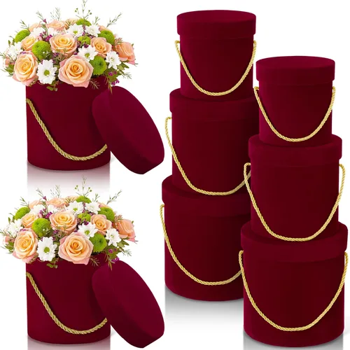 Miniatura 8 de Uiifan 6 cajas redondas de terciopelo con tapas, caja de regalo de terciopelo con asa para el día de la madre, boda, vacaciones, arreglo de regalo