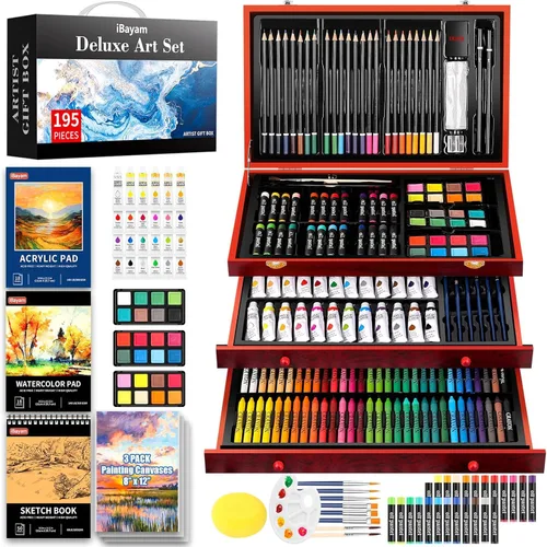 iBayam Suministros de Arte, Juego de Arte de 195 Piezas Kit de Dibujo para Adultos, Kit de Pintura de Artes y Manualidades, Juegos de Arte Conjunto