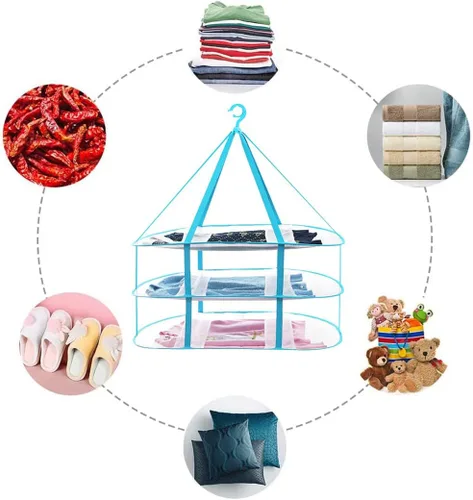 Miniatura 6 de Fashion & Lifestyle Secador colgante de suéter de gran tamaño, estante de secado plegable de 3 niveles, colgador de ropa de malla plana para secar