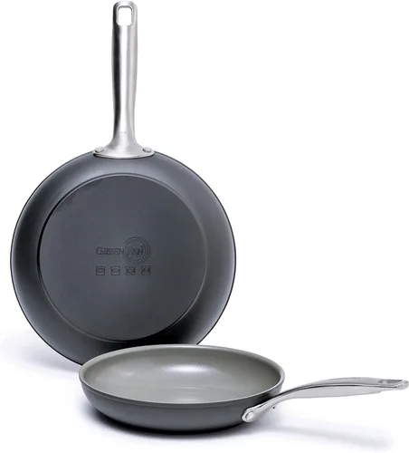GreenPan Chatham - Juego de sartenes antiadherentes de cerámica saludable anodizada dura de 8" y 10", sartén para omelet y huevos, sin PFAS, apto