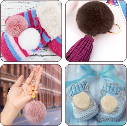 Miniatura 7 de SIQUK 56 pompones de piel sintética de zorro con lazo elástico para sombreros, bufandas, guantes, bolsas, accesorios (color suave)
