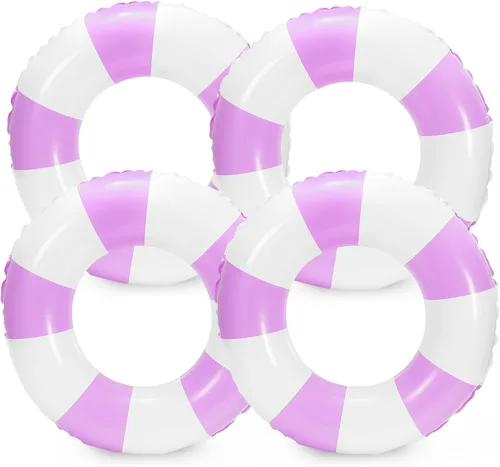 Miniatura 12 de Whaline Flotador inflable de natación de 4 piezas, anillo de natación a rayas, divertido estampado para piscina, tumbona, tubo para verano, Azul