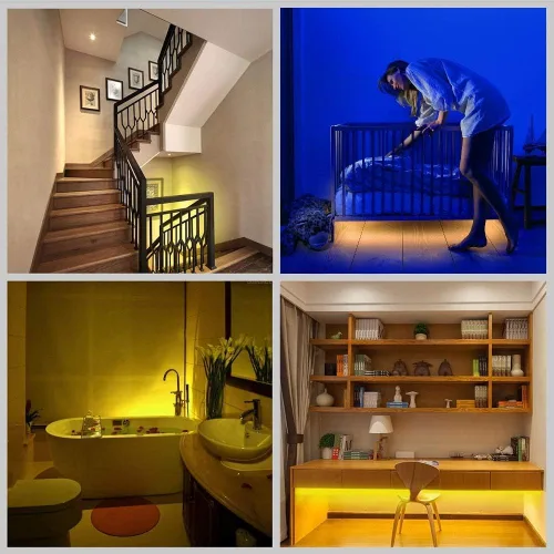 Miniatura 7 de Luz de armario con sensor de movimiento, tira de luces LED de 6.6 ft, PIR encendido/apagado automático, funciona con pilas, blanco cálido