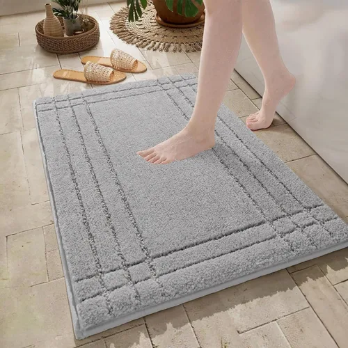 Miniatura 11 de Alfombras de baño negras, pequeñas alfombras de baño antideslizantes, alfombra de baño suave y peluda lavable para bañera y ducha, 18x24