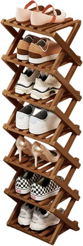 Miniatura 8 de Comeon Zapatero de bambú, zapatero vertical plegable para puerta delantera, entrada, organizador estrecho de zapatos, estante pequeño para zapatos