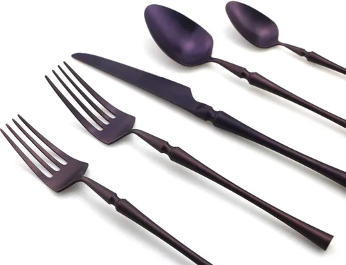 Miniatura 2 de JASHII Juego de cubiertos de lujo de 20 piezas, color morado, para 4 cuberterías, acero inoxidable 304, incluye cuchillo de cena, tenedor, cuchara