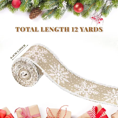 Miniatura 2 de 2 rollos de cinta de copo de nieve con borde con alambre para árbol de Navidad, cinta decorativa de temporada para Navidad, decoración de invierno