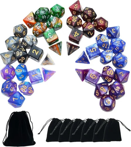 Miniatura 8 de SmartDealsPro 6 x 7 juegos (42 piezas) juegos de dados poliédricos con purpurina con bolsas para DND RPG MTG Dungeon and Dragons tablero de mesa