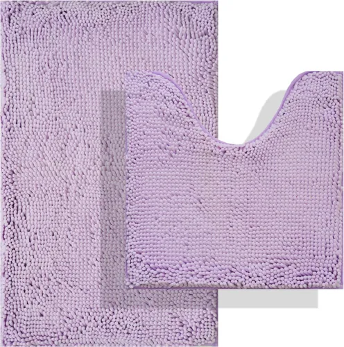 Miniatura 25 de Juegos de alfombras de baño de 2 piezas, alfombra de baño de felpilla extra suave ultra absorbente, alfombra de baño con base antideslizante de PVC