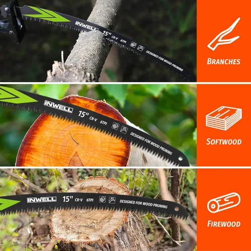 Miniatura 5 de Hojas de sierra recíproca de dientes japoneses de 15 pulgadas, cuchillas de borde de arco ultrarrápidas para poda de madera y corte de árboles