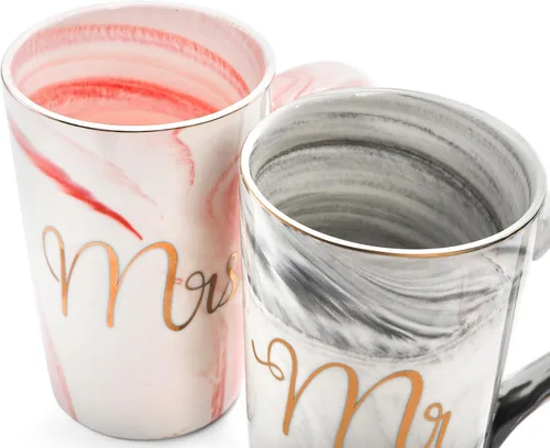 Miniatura 4 de Yesland Tazas de Café Mr and Mrs de 13.5 Oz, Regalos de Boda para Pareja/Novia y Novio, Tazas de Cerámica con Mármol para Despedida de Soltera