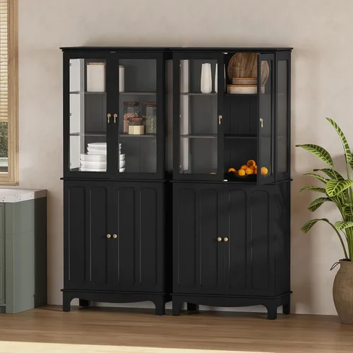 Miniatura 7 de ARTPOWER Aparador de almacenamiento independiente de despensa de cocina de 72 pulgadas, armario alto clásico con puerta de vidrio y estantes Negro