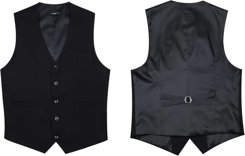 Miniatura 3 de HISDERN Chaleco de traje para hombre con 3 bolsillos para traje o esmoquin