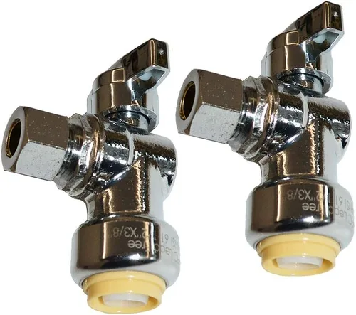 Miniatura 12 de HQMPC Válvula de parada angular, 1/2 pulgada Ptc x 1/2 pulgada sin compresión de plomo, válvula de agua de cierre de ángulo con clip de desconexión