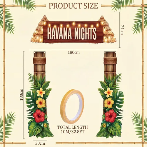 Miniatura 2 de Peryiter 3 piezas de decoración de fiesta temática de noche de La Habana, cartel de bienvenida para porche con cinta para campamento de verano