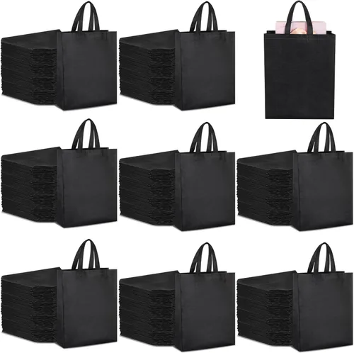 Silkfly 120 bolsas de mano no tejidas a granel de 11.8 x 4 x 15 pulgadas, bolsas de regalo grandes reutilizables de tela con asas (negro)