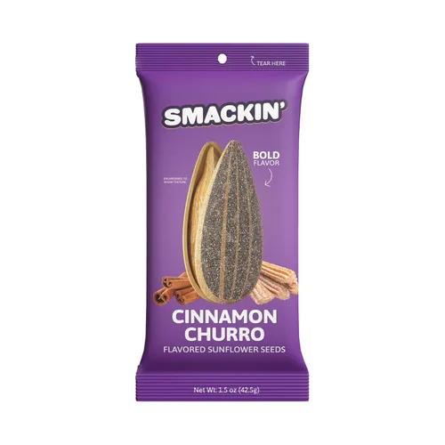 SMACKIN' Semillas de girasol, tostadas Jumbo de lote pequeño, hechas en Estados Unidos - Canela Churro. Bolsas de 1.5oz (paquete de 36)