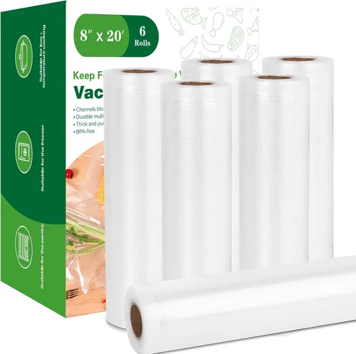 Miniatura 8 de Moretoes Bolsas selladoras al vacío, 6 rollos de bolsas de vacío de 11 pulgadas x 20 pies para almacenamiento de alimentos, rollos de bolsas
