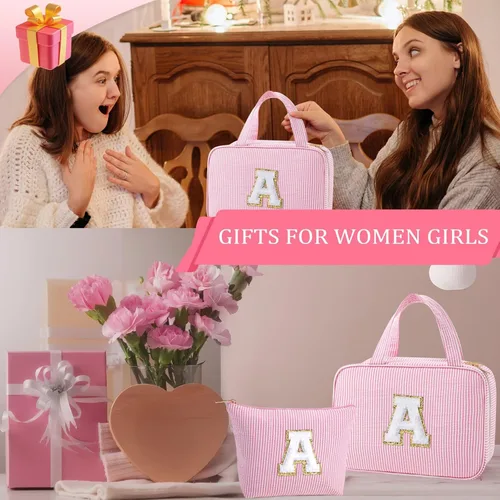 Miniatura 7 de YOOLIFE Regalos de cumpleaños para mujeres adolescentes, neceser colgante con inicial para mujeres, adolescentes y niñas, bolsa de aseo de viaje