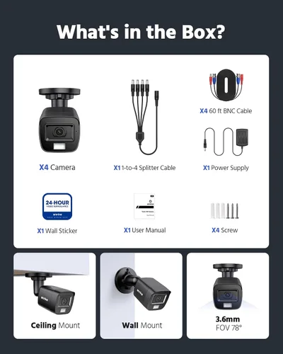 Miniatura 9 de ANNKE Paquete de 4 cámaras de seguridad HD TVI 1080P para interiores y exteriores, 1920TVL, IP66 impermeable, visión nocturna/diurna, cámara
