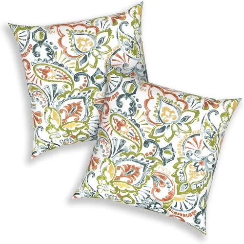 Miniatura 482 de Juego de 2 almohadas para exteriores de 16 x 16 pulgadas, repelentes al agua con interiores, para muebles de patio, hogar, jardín, geometría bohemia