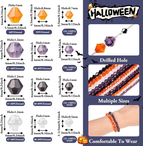 Miniatura 3 de Craftdady Cuentas de cristal facetado para Halloween, 1032 cuentas de cristal para manualidades, cuentas sueltas de otoño para manualidades, aretes