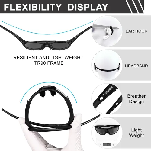 Miniatura 4 de X-TIGER Gafas de sol deportivas polarizadas para hombres y mujeres, gafas de ciclismo, béisbol, correr, pesca, MTB UV400 Verde negro