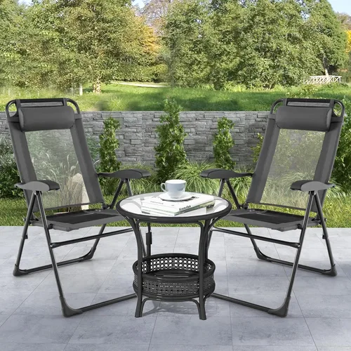 Miniatura 2 de Tangkula Juego de 2 sillas reclinables para patio, sillas plegables para exteriores con 7 posiciones de respaldo ajustables, asiento de tela