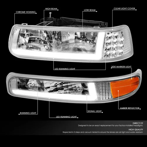 Miniatura 2 de DNA Motoring HL-LB-CSIL99-CH-AM Par de carcasas cromo ámbar LED DRL. Faros delanteros de repuesto para Silverado 99-02