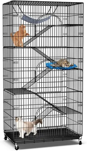 PawGiant Jaula grande para gatos de 6 niveles, recinto de 72 pulgadas para interiores y exteriores con 3 puertas, hamaca, adecuado para gatos,