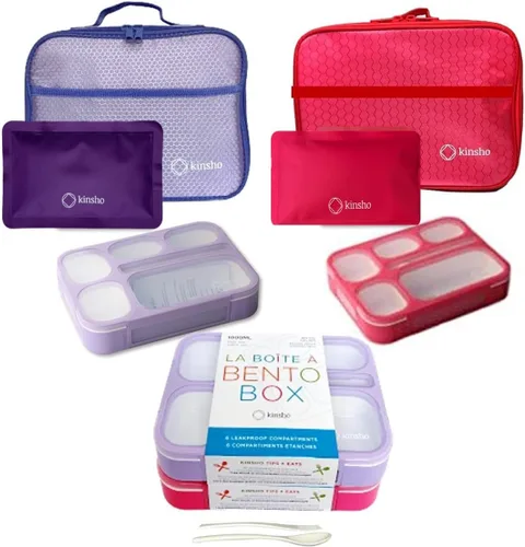 Miniatura 11 de Bento-Box - Juego de lonchera aislada y paquete de hielo. Loncheras, contenedores de bocadillos para niños, niñas y adultos. 6 compartimentos, cajas
