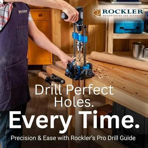 Miniatura 5 de Rockler Guía de taladro Adaptador de prensa de taladro portátil para taladro manual - Ángulo de 0 a 60 con transportador y llave de portabrocas