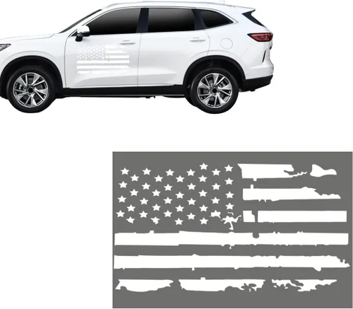 Miniatura 7 de Calcomanía de bandera estadounidense envejecida de 23.6''x11.8'' para puerta de automóvil, calcomanía patriótica gráfica de la bandera de Estados