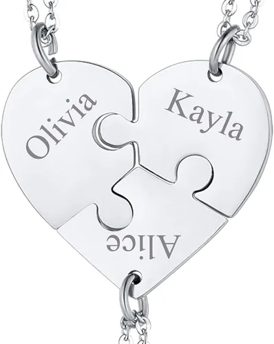 FaithHeart BFF - Collar de costura de rompecabezas, 2345678 piezas, de acero inoxidable, con nombre personalizado, colgantes de corazón, joyería de