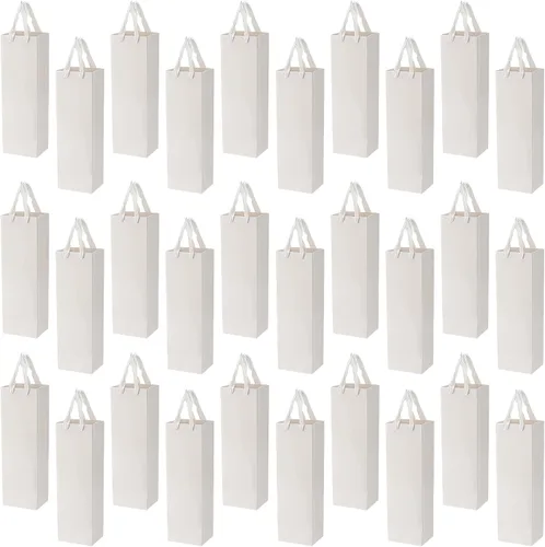 Miniatura 8 de SEUNMUK Paquete de 30 bolsas de regalo para botellas de vino rosa, 13.8 x 4.3 x 3.5 pulgadas, papel fuerte grueso de 250 GSM con asas para fiestas