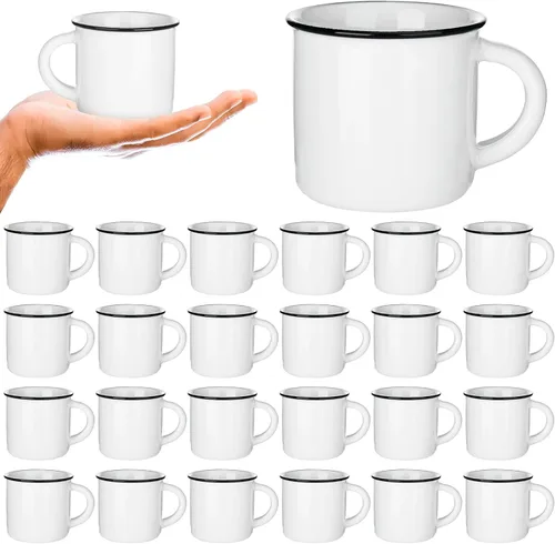 Miniatura 7 de Uiifan 12 piezas de tazas de café de cerámica blancas vintage en volumen Espresso tazas mini de té para el hogar y viajes con asa Tazas DIY para té