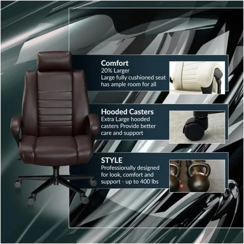 Miniatura 5 de Romig DuraForce - Silla de oficina grande y alta, 400 libras, silla de escritorio ejecutiva resistente con asiento extra ancho, respaldo alto, silla
