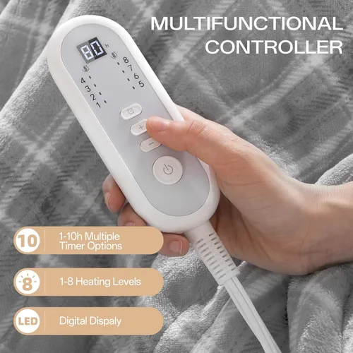 Miniatura 5 de Manta Térmica Tamaño Completo, Manta Eléctrica 72"x84" para Cama con 8 Niveles de Calentamiento Rápido y 10 Horas de Apagado Automático, Manta