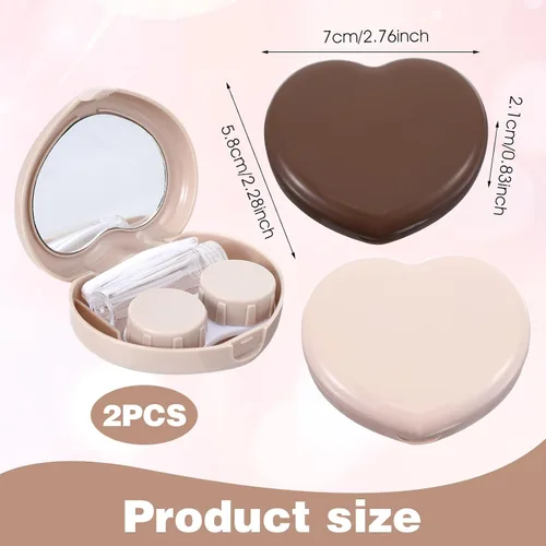 Miniatura 2 de 2 lentes de contacto marrones, estuche para lentes de contacto con corazón, caja portátil de lentes de contacto de tamaño de viaje con pinzas