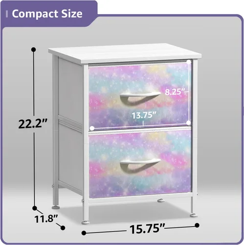 Miniatura 3 de Sorbus - Mesita de noche con 2 cajones - Mueble de noche para niños, mesa auxiliar, estructura de acero, parte superior de madera y contenedores