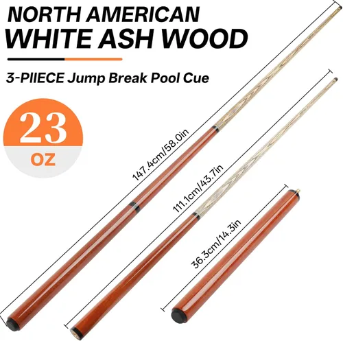 Miniatura 2 de AKLOT Heavy Hitter Jump Break Cue- 21 onzas, 23 onzas, 25 onzas, 28 onzas, 3 piezas, punta de baquelita de 0.55 pulgadas, para rupturas explosivas