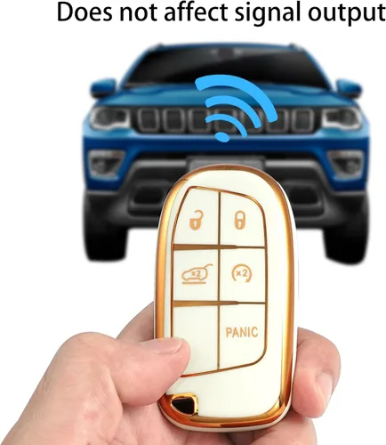Miniatura 6 de Funda para llavero Jeep con llavero de metal, carcasa de llave dorada de TPU suave de 5 botones, compatible con llave de automóvil Grand Cherokee