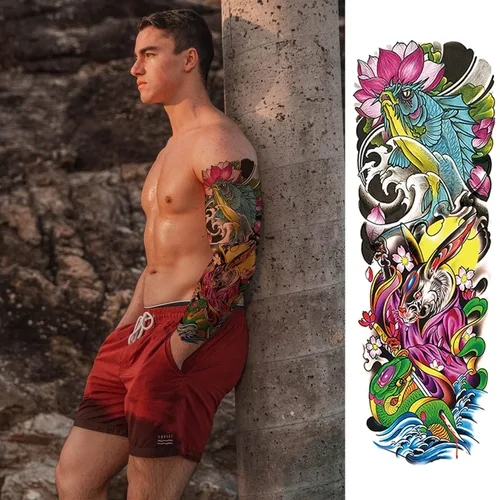 Miniatura 3 de Mangas de tatuajes temporales, 12 hojas (19 x 7 pulgadas) tatuajes temporales de brazo completo, tatuajes de manga para hombres y mujeres adultos