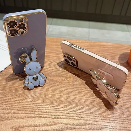 Miniatura 3 de Estuche con soporte de conejo de corazón para Xiaomi Redmi Note 10S, galvanizado suave TPU protector delgado a prueba de golpes con lindo conejito