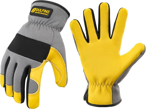 Miniatura 11 de DULFINE Cowhide Leather Work Gloves for Men & Women, Reinforced Durable Gardening Gloves, Puncture & Cut Resistant Dorado - Clásico