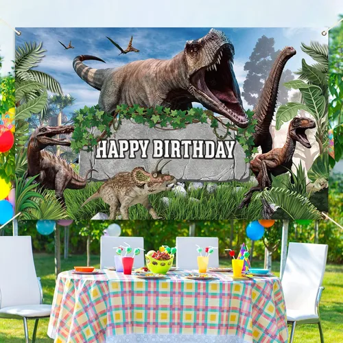 Miniatura 6 de Bandera de fondo de mundo de dinosaurios - Decoraciones para fiesta de cumpleaños de niños y niños