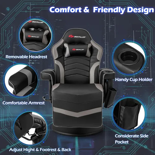 Miniatura 4 de POWERSTONE Silla reclinable para videojuegos, silla de masaje ajustable con soporte para tazas, reposapiés, sofá individual ergonómico, sala